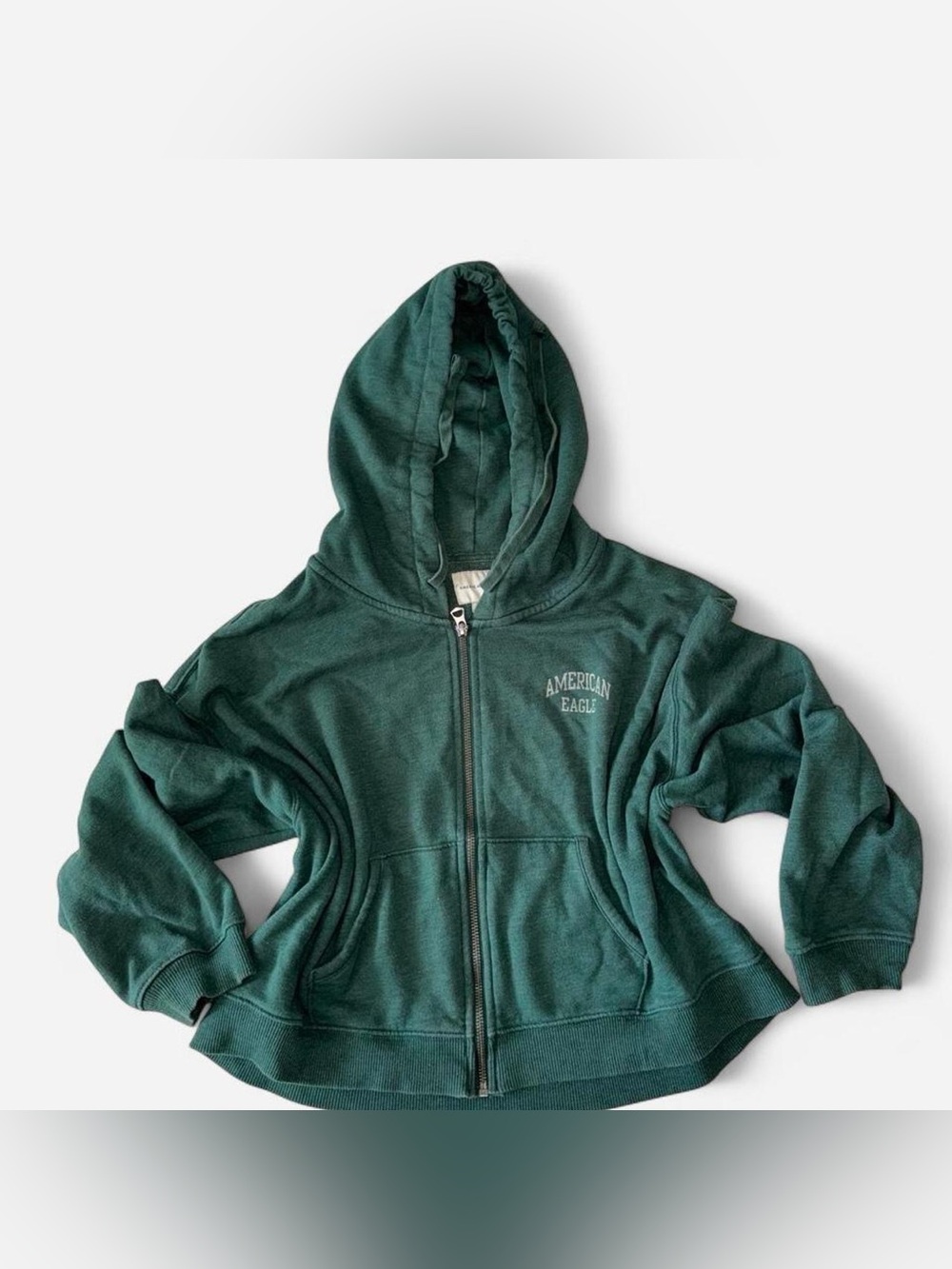 American Eagle Outfitters Deep Forest Green Full-Zip Hoodie